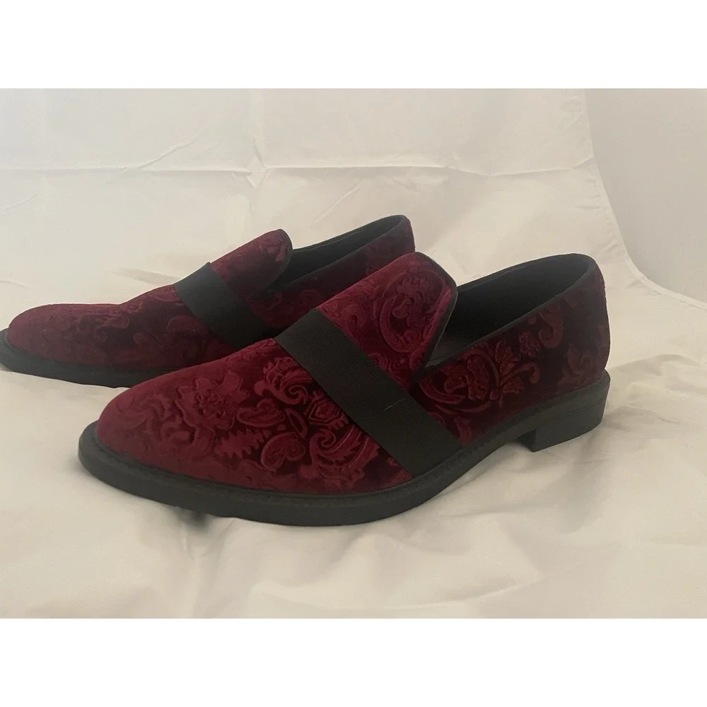 Bruno Marc Men's Dress Shoes Size 12 Red Wine Slip‎ On Tuxedo Velvet Loafers